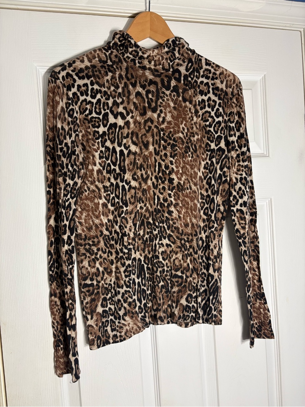 Only Leopard Print Long Sleeve Mock Neck Top - Brown & Black
